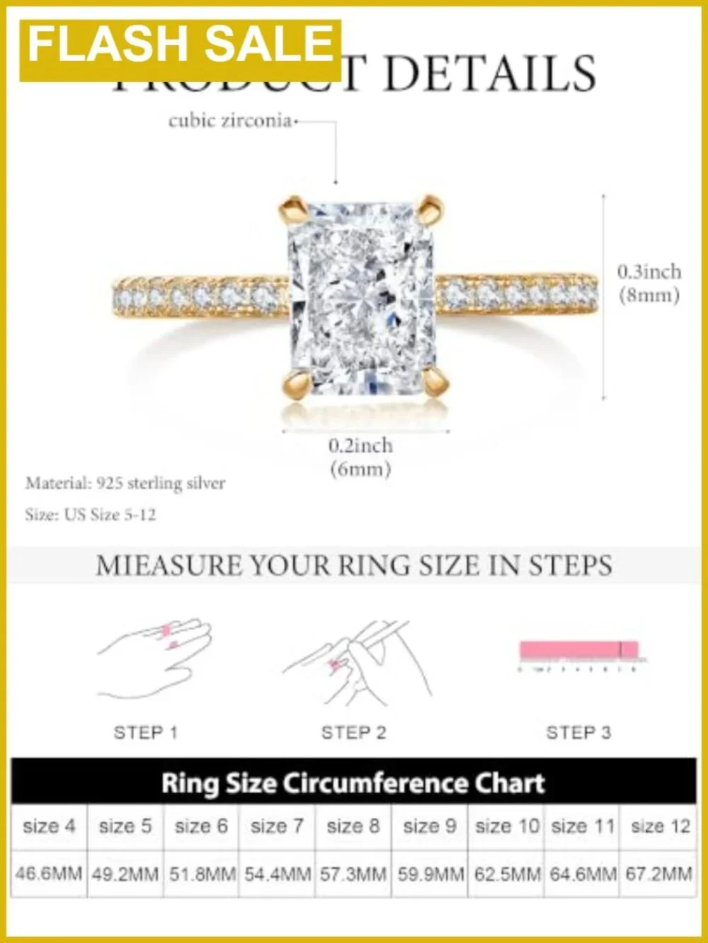 925 Sterling Silver CZ Engagement Ring 2CT Radiant Cut Halo Wedding Band